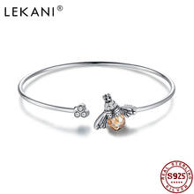 LEKANI 925 Sterling Silver Bracelets Bangles For Women Austria Crystal Bee And Shiny CZ Honeycomb Cuff Charm Bangle Fine Jewelry 2024 - buy cheap