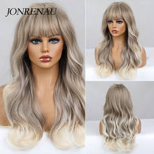 JONRENAU Ombre Grey Synthetic Wigs Long Curly Natural Hair Women's Wig with Bangs Heat Resistant For Cosplay Daily Party Use 2024 - buy cheap