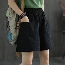 Pantalones cortos de lino y algodón para mujer, pantalón holgado, elástico, con bolsillos, talla grande, M-10XL 2024 - compra barato