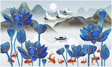 Papel pintado de foto personalizado para paredes murales 3 d nueva línea de oro chino paisaje lotus fish nine fish ilustración TV pared de fondo 2024 - compra barato