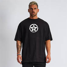 Mens Loose Oversized Fit Short Sleeve T-shirt With Dropped Shoulder Fitness Wear T Shirt Summer Gym Bodybuilding Tops Tees 2024 - buy cheap