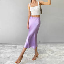 Solid Purple Satin Silk Skirt Women High Waisted Summer Long Skirt New 2021 Elegant Ladies Office Skirts Midi Spring 2024 - buy cheap