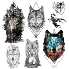 Tatuagem temporária de lobo geométrico, tatuagem de escorpião realista para homens e mulheres, arte corporal, braço e costas em 3d, adesivos de tatuagem de escorpião realistas 2024 - compre barato