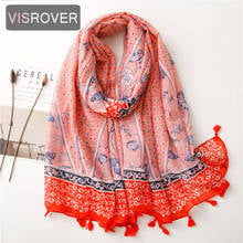 VISROVER 20201Fashion Summer Flower Printing Viscose Scarf With Fringer Red Wraps Navy Shawls Summer Beach Scarf  Wholesales 2024 - buy cheap