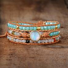 Top Quality Women Bracelets Natural Opal Stone Rhinestone 3 Rows Leather Wrap Bracelet Fancy Women's Fashion Boho Bracelets 2024 - buy cheap