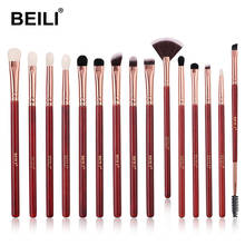 BEILI pedzle do makijazu Professional Red 15Pcs Eye Makeup Brushes Goat Hair Eyebrow Eyelash Blending Eyeshadow Makeup Brush Set 2024 - buy cheap