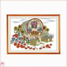 Joy Sunday Flower Car Printed Cross Stitch Kits Canvas Embroidery Needlework Sets 11CT 14CT DIY Handmade Home Decoration Craft 2024 - buy cheap