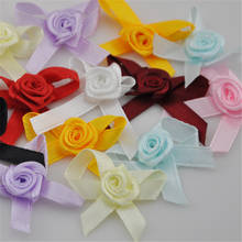 50pcs Pink Satin Ribbon Flower Rose Bow sewing wedding appliques A139 2024 - buy cheap