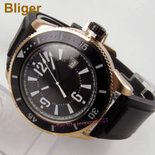 Bliger 43mm miyota relógio automático masculino preto dial data luminoso moldura caixa de ouro pulseira de borracha 2024 - compre barato