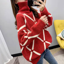 Turtleneck Red Sweater Pullover Women's Casual Bottoming Shirt Winter Korean Knitwear New Christmas Knitting Blouse Tops f2686 2024 - buy cheap