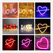 Luces LED de neón con forma de amor, lámpara de señal nocturna con batería, alimentada por USB, para interior, Navidad, boda, propuesta de accesorios 2024 - compra barato