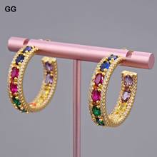 GuaiGuai Jewelry Rainbow Zirconia Earrings Multicolor CZ Zircon Circle Stud Earrings Gold Color Statement Women Fashion Jewelry 2024 - buy cheap