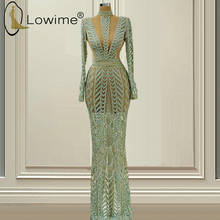 Sexy Illusion Mint Green High Neck Mermaid Evening Dresses Dubai Long Sleeve Beading Evening Gowns Saudi Arabia 2024 - buy cheap