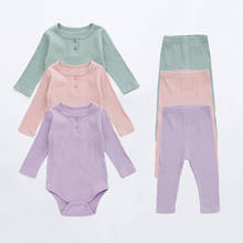 0-2Y Newborn Baby Girl Boy Clothes Set Autumn Spring Long Sleeve Cotton Rompers and Pants Suit Home Wear Cute Baby Outfit 2024 - купить недорого