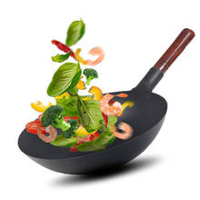 Wok de hierro tradicional chino hecho a mano, mango de madera, sin químicos, sin recubrimiento, utensilios de cocina para restaurante 2024 - compra barato