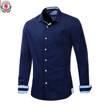 Fredd camisa bordada casual de manga longa masculina, camisa com botão e bordado de cor sólida fashion 2020 2024 - compre barato