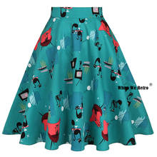 Women Animal Cats Print Cotton Skirt VD0020 Blue Green High Waist A Line Swing Vintage Retro Punk Goth Skirt 2024 - buy cheap