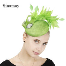 Sinamay-Sombrero de malla de 4 capas para mujer, accesorio elegante, tocado de alta calidad, de lino verde claro, para boda 2024 - compra barato