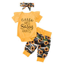 Citgeett Newborn Baby Girl Summer Sunflower Outfits Ruffles Sleeve Romper+Floral Pants+Headband Clothes Set 2024 - buy cheap