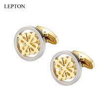 Lepton-Gemelos de plata y oro de 18K para hombre, Gemelos redondos de acero inoxidable, Gemelos de negocios para boda 2024 - compra barato