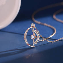 Colar de prata esterlina 925, colar com pingente geométrico criativo feminino de lua e estrela, corrente coreana para clavícula 2024 - compre barato