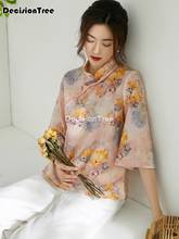 Qipao tradicional con estampado floral para mujer, traje tang retro, informal, estilo chino, blusa tradicional china, 2021 2024 - compra barato