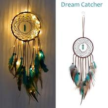 Apanhador de sonhos led feito à mão dreamcatcher penas noite luz sonho apanhadores parede pendurado decoração do quarto casa 2024 - compre barato