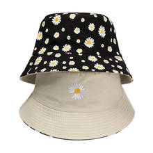 2021 Summer Double-Sided Daisies Bucket Hat Cotton Foldable Fisherman Cap For Women Men Fashion Casual Outdoor Sunscreen Hat 2024 - buy cheap