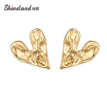 Shineland 2021 Unique Irregular Simple Metal Heart Stud Earrings Statement High Quality Vintage Jewelry Wholesale Bijoux Gift 2024 - buy cheap