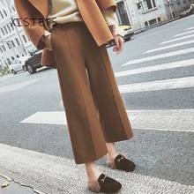 Ankle Length Women Woolen Wide Leg Pants Elastic Waisted Loose Trousers Black Caramel Autumn Winter Thickened Pants Plus Size 2024 - buy cheap