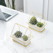 Nordic Creative Rectangular Succulent Flower Pot with Metal Frame Decoration Balcony Green Plant Desktop Decoration Potted Plant 2024 - buy cheap