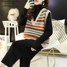 Sweater Vest Women Vintage Striped V-neck Vests Sweaters Womens Elastic Korean-style Loose Casual Sleeveless All-match Fashion 2024 - buy cheap