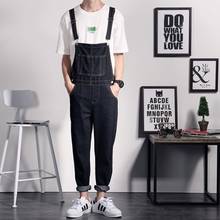 Calça jeans masculina com suspensórios, calça de jeans preta para homens, azul marinho, casual de streetwear 2024 - compre barato