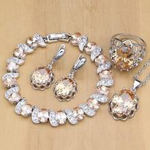 925 Silver Bridal Jewelry Sets Champagne Zircon Earrings For Women /Pendant/Necklace/Rings/Bracelet Indian jewelry 2024 - buy cheap