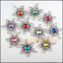 10 New Round Charms Mixed Acrylic SunFlower Connectors Tibetan Silver Tone 37.5x47mm 2024 - buy cheap