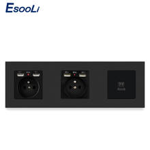 ESOOLI-Toma de corriente de pared con 4 puertos de carga USB + conector de teléfono RJ11, Panel de plástico, color negro, estándar francés 2024 - compra barato