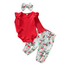 0-18M Newborn Infant Baby Girl Clothing Set Red Knitted Rompers + Flower Pants Headband Outfits Autumn Spring Baby Girl Costumes 2024 - buy cheap