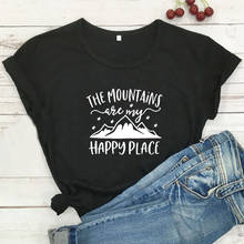 Camiseta divertida de The Mountains Happy Place para Mujer, camisetas de algodón con cuello redondo, Camiseta holgada informal para Mujer, Camiseta blanca para Mujer 2024 - compra barato