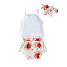 Summer Cute Baby Girls Clothes Sets Ruffles Lace Bow Sleeveless Vest Tops Floral Shorts Headband 2024 - buy cheap