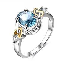Корейские модные простые свадебные кольца с кристаллами с синим цирконием кольца серебряного цвета для женщин обручальные кольца обещания ювелирные изделия 2024 - купить недорого