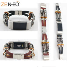 Nova pulseira para fitbit charge 2, bracelete retrô de couro para substituição 2024 - compre barato