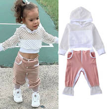 Focusnum 0-6 anos 2 pçs moda criança crianças roupas da menina do bebê conjunto treino malha com capuz topos calças de algodão rosa 2 pçs outfits 2024 - compre barato