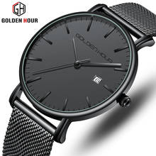 GOLDENHOUR Men Watch Top Brand Fashion Simple Quartz Men's Watch Steel Mesh Waterproof Sports Wrist Watch Men Relogio Masculino 2024 - buy cheap