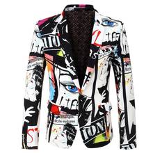 Новый Белый мужской модный блейзер с принтом, дизайн плюс размер, хит, повседневный Мужской приталенный костюм, пиджак, певица, костюм, красочное пальто 2024 - купить недорого