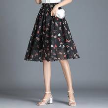 Женская юбка в стиле ретро Zuolunouba, шифоновая юбка средней длины с принтом в стиле Харадзюку, эластичная юбка средней длины с высокой талией 2024 - купить недорого