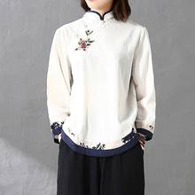 2020 Chinese Top White Hanfu Qipao Blouse Tang Suit Cotton Embroidery Traditional Chinese Clothing Women Cheongsam Top 10255 2024 - buy cheap