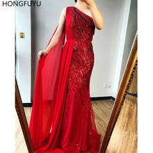 HONGFUYU Sexy Red Long Prom Dresses One Shoulder Chiffon robe de soiree Sheath Formal Evening Gowns with Sequined Party Dress 2024 - buy cheap