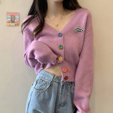 Women Korean Crop Sweater Spring Autumn Sexy V Neck Short Cardigan Woman Button Up Slim Knitted Jacket 2024 - buy cheap