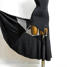 Faldas de baile de salón nacional para mujer, falda negra estándar, empalme de malla, dobladillo grande, traje de escenario moderno de Tango, vals y flamenco, 1931 2024 - compra barato