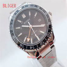 Bliger new 41mm Blac Dial Automatic Mechanical Mens GMT Watch Luxury Sapphire Glass Luminous Waterproof Calendar Wristwatch Men 2024 - buy cheap